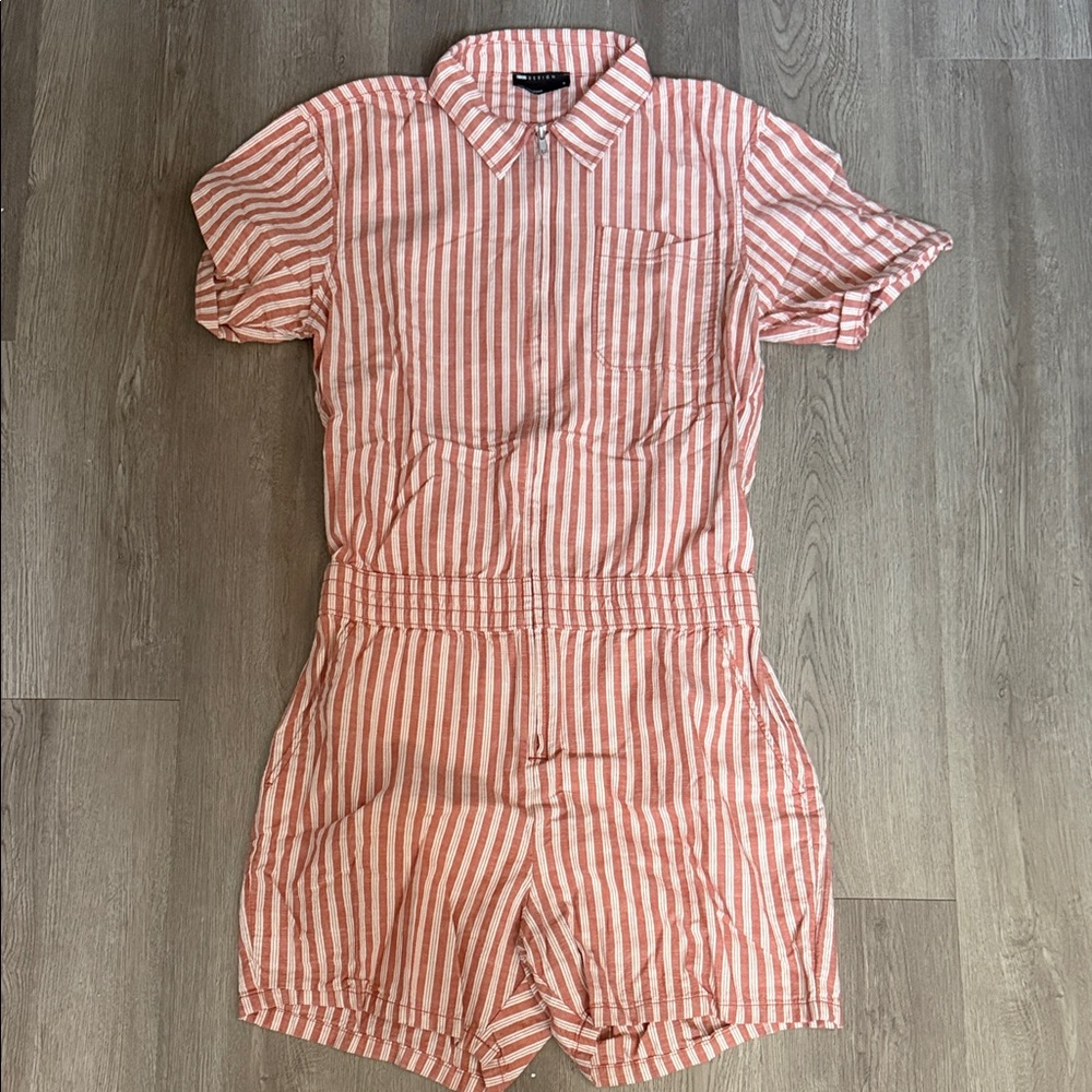 ASOS Men's Orange and White Striped Short-Sleeve Romper